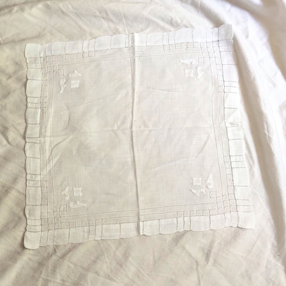 Vintage White Handkerchief with Drawn Work Detail